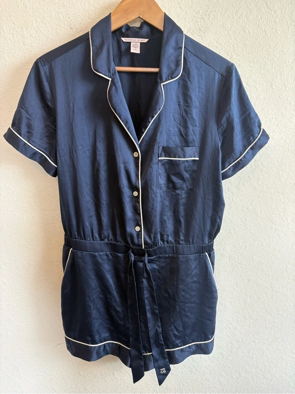 Victoria’s Secret Satin Romper Sleepwear One Piece Size L Women’s Deep Navy